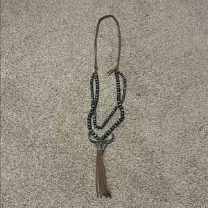 Chic Faux Navajo Beaded Necklace with Brown Tassel